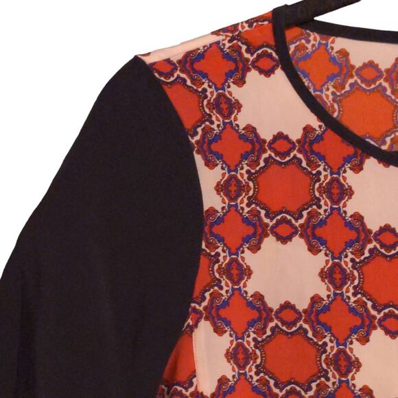 Tibi New York Womens Blouse Red Ivory Abstract Short Sleeve Retro 60's M (est.) - Picture 3 of 7